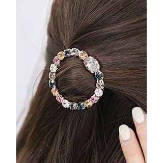 Rhinestone Round Hair Barrette Multicolor - One Size