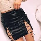 Faux-leather Tie-up Mini Skirt