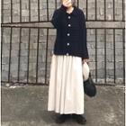 Long-sleeve Plain Cardigan / High-waist Plain Skirt