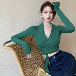 Collar Wrap Cropped Sweater