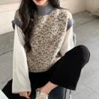 Retro Semi High-neck Leopard Print Vest
