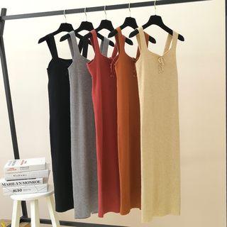 Lace Up Sleeveless Midi Knit Dress