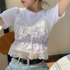 Short-sleeve T-shirt / Floral Camisole Top