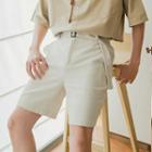 Plain Belted Straight-cut Shorts