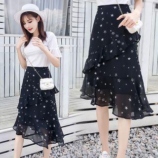 Midi Star Print Chiffon Skirt