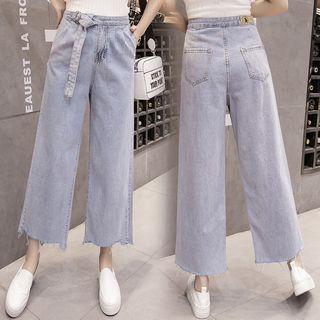 High Waist Cropped Wide-leg Jeans