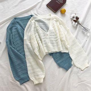 Plain V-neck Single-breasted Long-sleeve Cardigan