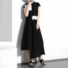 Color Block Sleeveless Midi A-line Dress 1333 - Black - One Size