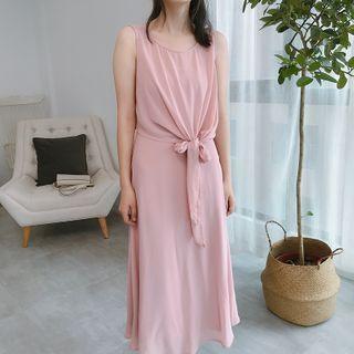 Set: Chiffon Sleeveless Blouse + Spaghetti Strap Maxi Shift Dress