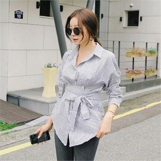 Long-sleeve Stripe Shirt With Sash