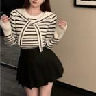 Striped Sweater / Shawl / Plain Mini A-line Skirt / Set