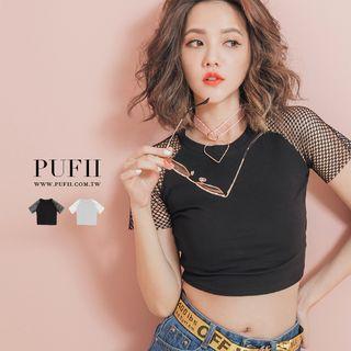 Mesh Sleeve Cropped Top