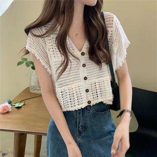 Short Sleeve Eyelet-knit Blouse