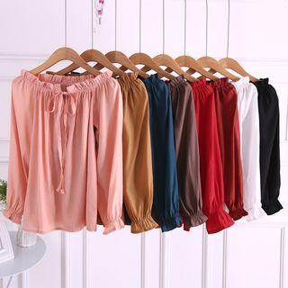 Ruffle Trim Off Shoulder Short-sleeve Shift Dress