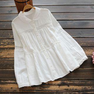Lace Insert Blouse White - One Size