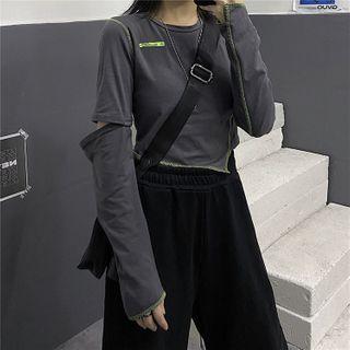 Irregular Hem Long-sleeve T-shirt As Shown In Figure - One Size