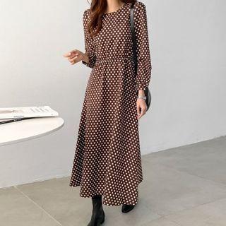 Tie-back Polka-dot Flared Long Dress