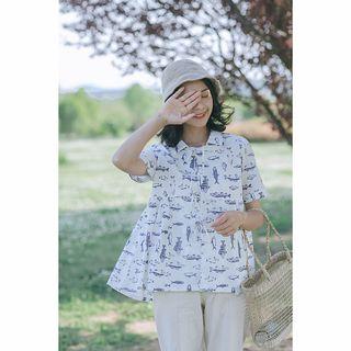 Short-sleeve Fish Printed Top As Shown In Figure - One Size