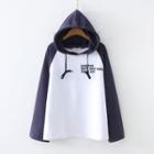 Color Block Hooded Long-sleeve T-shirt White - One Size