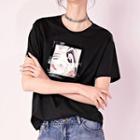 Printed Faux Leather Applique Short Sleeve T-shirt