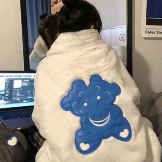 Bear Embroidered Fluffy Baseball Jacket