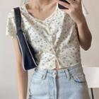 Short-sleeve Floral Print Cropped Cardigan