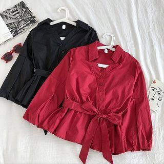 Asymmetric Tie-front Blouse