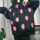 Strawberry Print Fleece-lined Hoodie