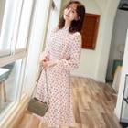 Long-sleeve Floral Print Chiffon Midi Dress Red Floral - White - One Size