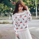 Cherry Print Long-sleeve Top White - One Size