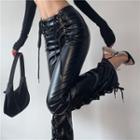 Lace-up Faux Leather Straight Leg Pants