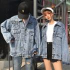 Couple Matching Lettering Buttoned Denim Jacket