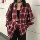 Check Long-sleeve Cropped Shirt