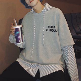 Inset Striped Shirt Hooded Sweater