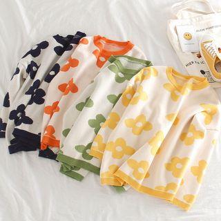 Long-sleeve Contrast Trim Floral Top