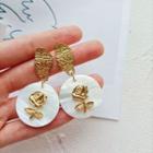 Rose Shell Disc Dangle Earring 1 Pair - Silver Needle Earrings - Gold - One Size