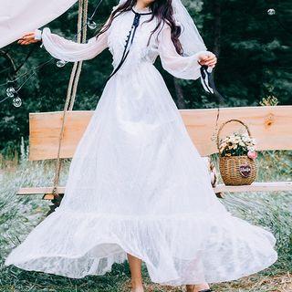 Long-sleeve Ruffle Maxi Lace Dress