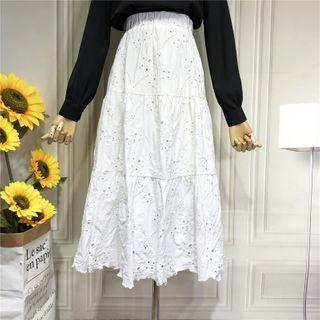 High-waist Embroidered Cut-out A-line Dress