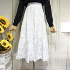 High-waist Embroidered Cut-out A-line Dress