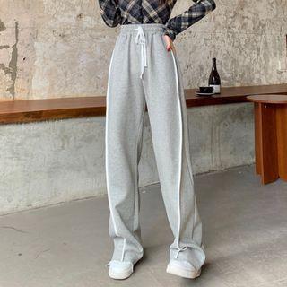 High-waist Drawstring Striped Shift Wide-leg Pants