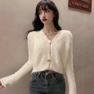 Furry Cropped Knit Cardigan