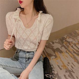 Short-sleeve Pointelle Knit Top White - One Size