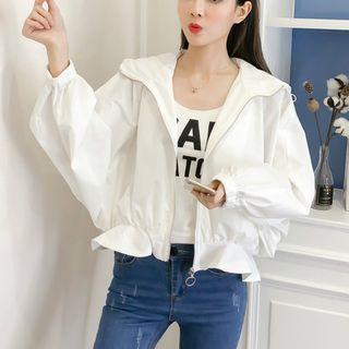Ruffle-trim Zip Hooded Jacket