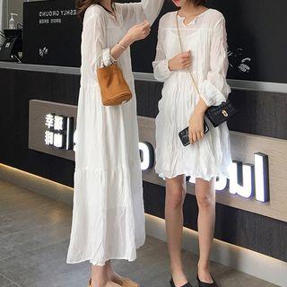 Long-sleeve Shift Dress / Midi Dress