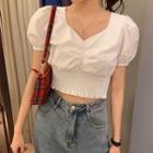 Balloon-sleeve Cropped Blouse White - One Size