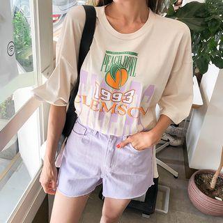 Peach Letter Print T-shirt