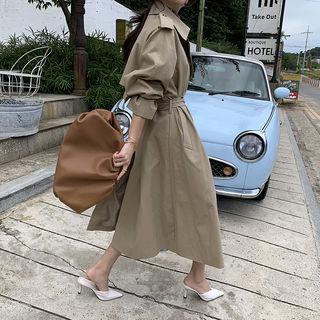 A-line Trench Coat & Belt Dark Beige - One Size