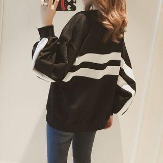 Puff-sleeve Contrast Stripe Sweatshirt