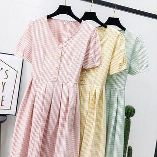 Open Tie-back Checked A-line Dress