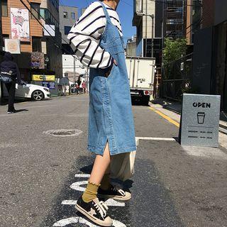 Side Split Midi Denim Dungaree Dress